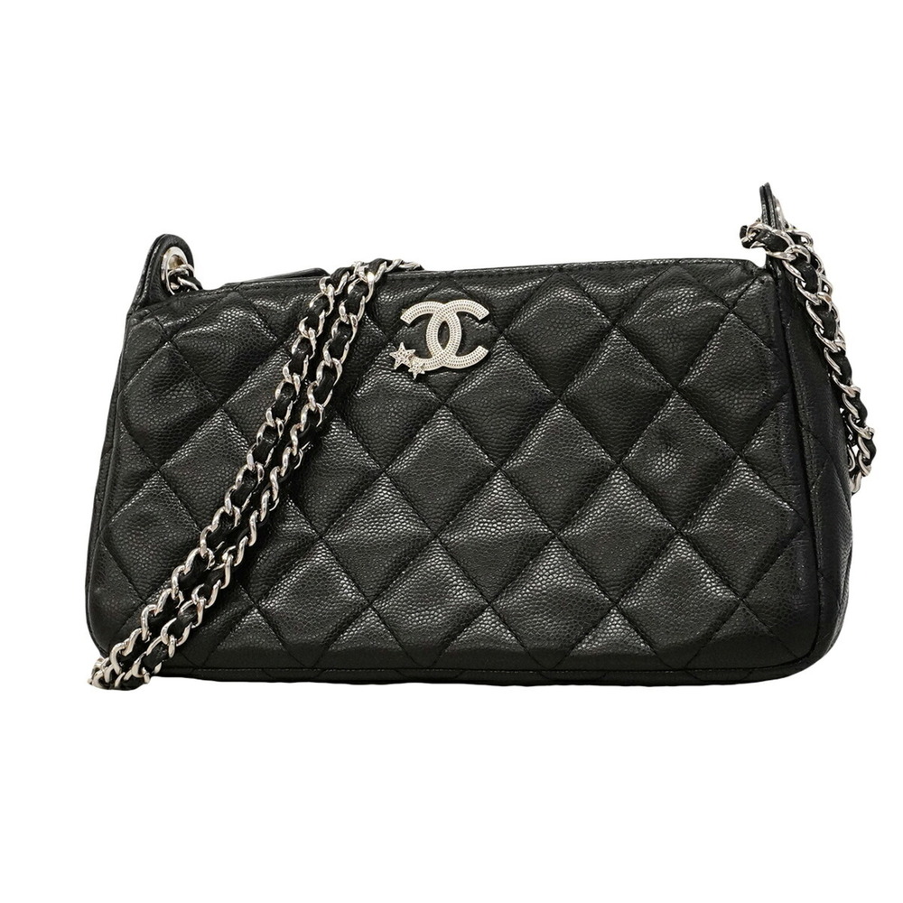 Chanel Matelassé Chain Shoulder Bag, Caviar Leather, Black, Women's, P3163929